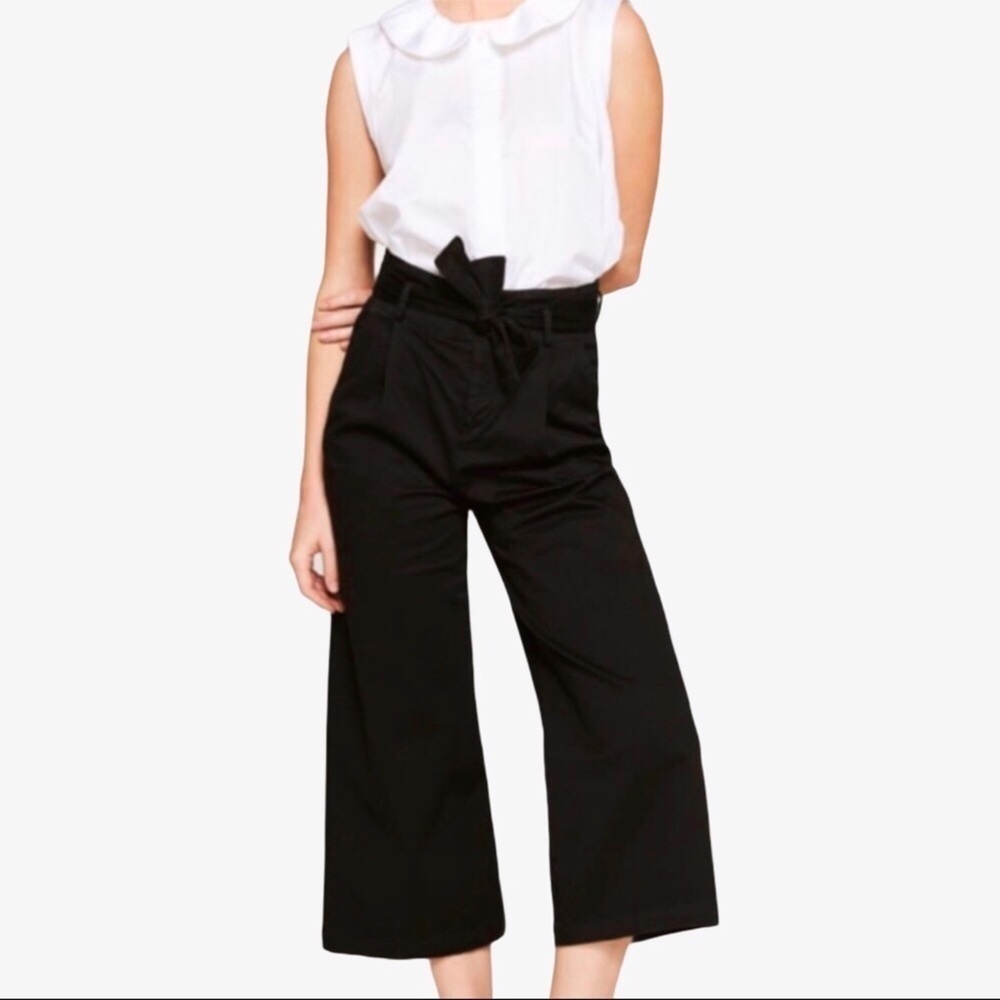 Tara Jarmon Wide Leg Cropped Paperbag Waist Pants Black Size 8